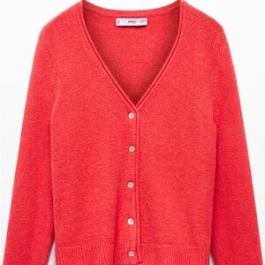 Mango Vibrant Coral Red Cardigan Sweater